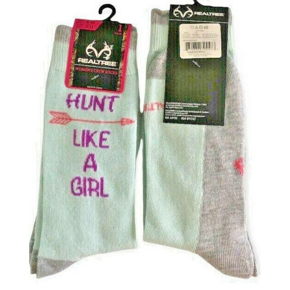 Realtree Womens Ladies Crew Socks Mint Green Sock Size 9-11 Hunt Like A Girl